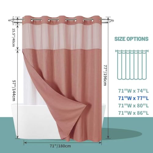 eachope No Hook Waffle Shower Curtain with Snap-in Liner, 71x77 Inch, Coral by eachope - Used condition - Image 2