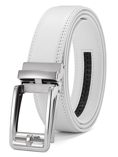 Image of Chaoren Leather Ratchet Belt 2 Pack Dress with Click Sliding Buckle 1 3 /8 inch in Gift Set Box - Adjustable Trim to Fit