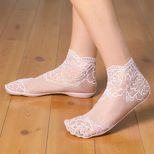 5 Pairs Lace Ankle Socks, Sheer Lace Socks for Women, Fishnet Sock, Ruffle Sock for Women Accessories Dress3