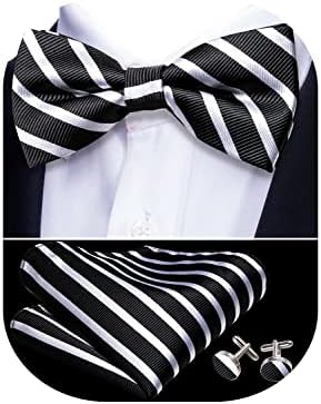 Barry.Wang Paisley Mens Bowtie Set,Pre-tied Bowties Pocket Square Cufflink Formal/Casual