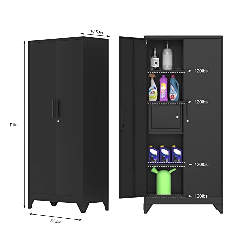 Zonleson Metal Storage Cabinet With Doors And Shelves,Tall Large Lockable Black Wardrobe Cabinet,Tool Chests & Clothes Cabinets For Office,Home,Garage,Double Safety Cabinet #TOP2