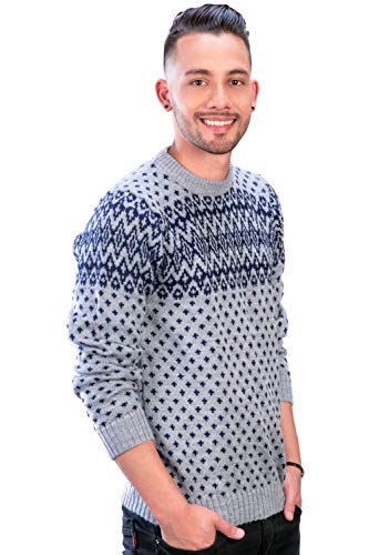 Nordic Gray and Blue Crewneck Soft Alpaca Sweater for Men Baldur2