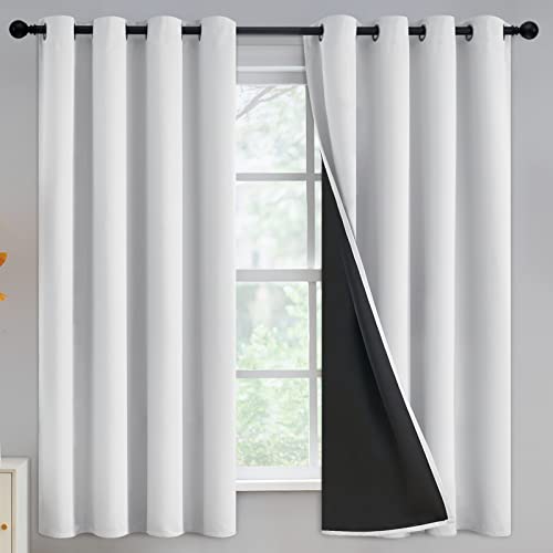 Yakamok Greyish White Blackout Curtains 63 Inch Length for Bedroom 52" Wide