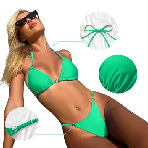 Image of MIKETAI Sexy Bikinis for Women 2 Piece Bikini Spaghetti Strap Swimsuits Solid Color Bathing Swimwear Triangle Bathing Suit