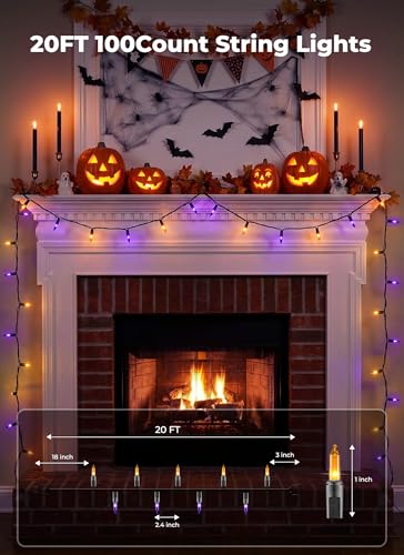 Image of Minetom Halloween String Lights Orange & Purple 100 Count 20 Feet Incandescent Bulb Mini Lights for Indoor Outdoor Garland Party Festival Haunted House Decoration