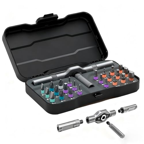 Jeu de tournevis à cliquet avec poignée amovible, 24 en 1 - Tournevis magnétique manuel avec 24 embouts magnétiques - Pour montage de meubles, ordinateur, voiture, bricolage