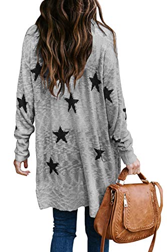 Hapcope Women's Star Print V-Neck Button Down Long Sleeve Knit Cardigan Sweater Grey S #TOP4