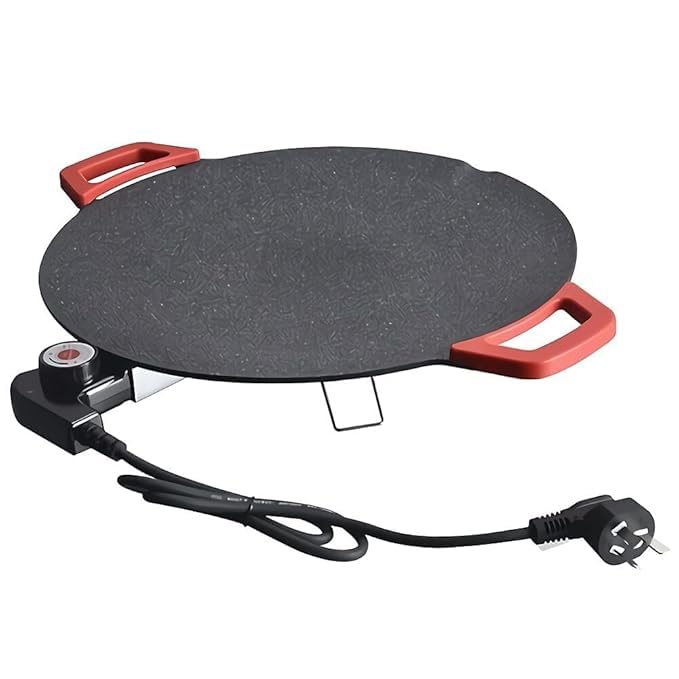 Image of Portable Large Electric Pan for Cooking | 36x36 cm | Ideal as Electric Dosa Tawa, frying pan, Pancake Maker | Temperature Control | Black