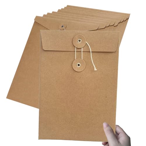 Aktenordner aus umweltfreundlichem Kraftpapier, A4, mit Schnurverschluss, Braun, für Projekte, Dokumente und Berichte, langlebig, recycelt, 10 Stück