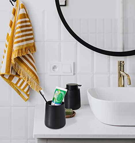 Matte Black Ceramic Soap Dispenser And Toothbrush Holder Set Of 2, 12Oz Hand Dish Soap Dispenser - Toothbrush And Toothpaste Cup Holders For Bathroom, Kitchen, Countertop Dresser #TOP6