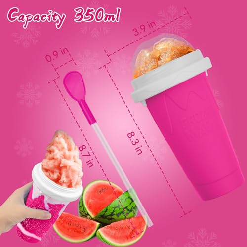 Image of Slushy Maker Cups , DIY Magic Slushy Maker Squeeze Cups, Portable Smoothie Squeeze Cup for Juices, Milk and Ice Cream Make, Double Layers Silicone Slushie Cup with Straw for Friend,Gifts for Mom Dad