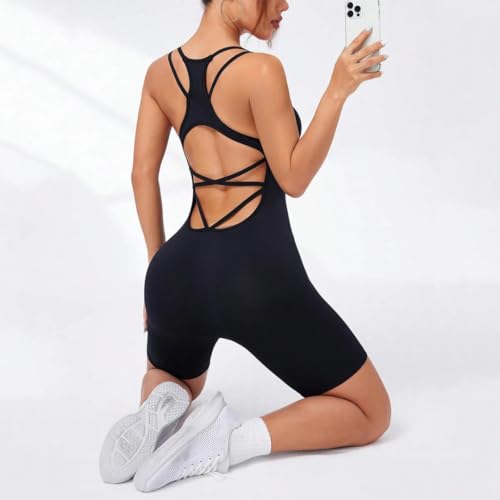 Image of Jumpsuit for Women Gym Workout Stylish Ankle Length | Body Fit One Piece Gym Outfit, Yoga Clothes Women, Sleeveless Bodysuit Style, Athleisure Travel Lounge Wear, Activewear