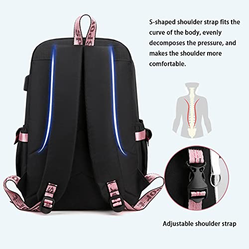 CUSALBOY Mochila fashion Trend Anime Cosplay para laptop com USB e estampa de desenho animado fofo,
