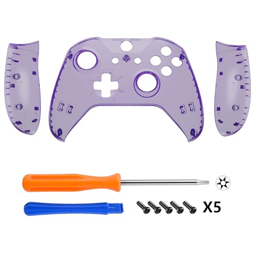Image of eXtremeRate Transparent Clear Atomic Purple Faceplate Side Rails for Xbox One Wireless Controller Model 1708, Replacement Front Housing Shell Panels for Xbox One X & One S Controller