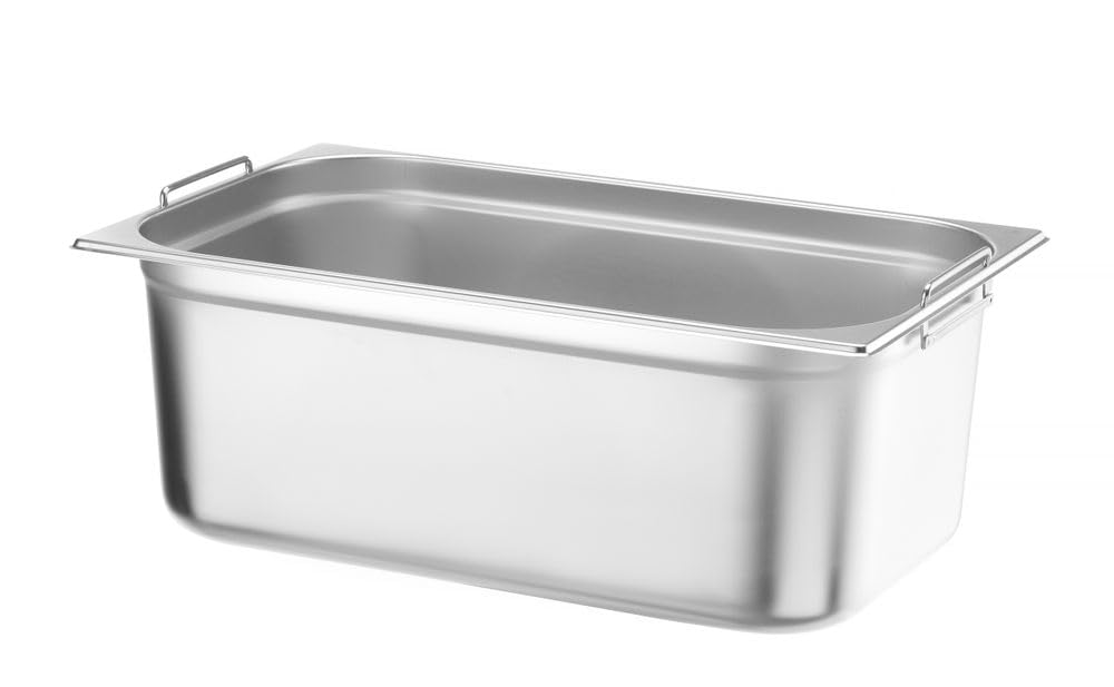 HENDI Recipiente Gastronorm GN 1/1 con asas, Budget Line, resistencia térmica -40 °C a 250 °C, apto para horno y baño maría, 28L, 530x325x(H) 200mm, acero inoxidable