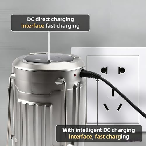 Solar Camping Lantern with Fan,Rechargeable Camping Fans Charging,Waterproof Camping Lantern Operated with Foldable Handle,Portable Outdoor LED Camping Lights,Gold - Image 5