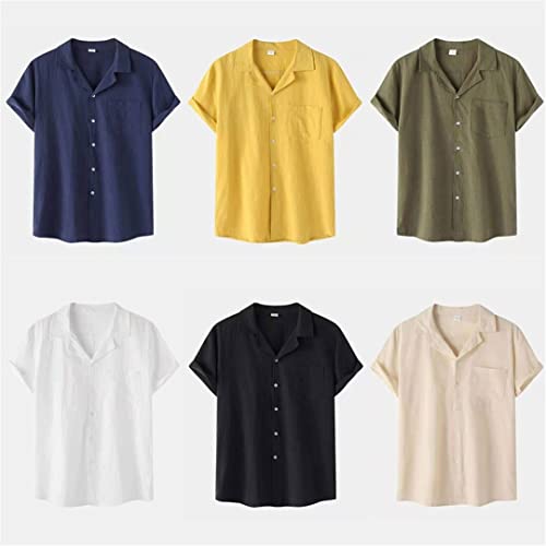 Chemise homme manches courtes casual bleu marine en coton et lin taille XXL ajustée - 2
