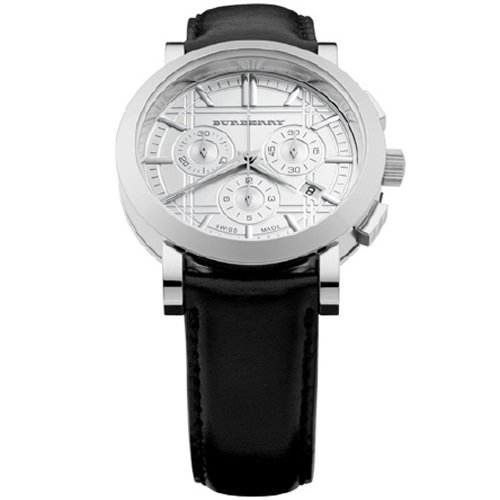 Men Burberry BU1361 Heritage Heritage Stainless Steel Case Leather Strap Silver