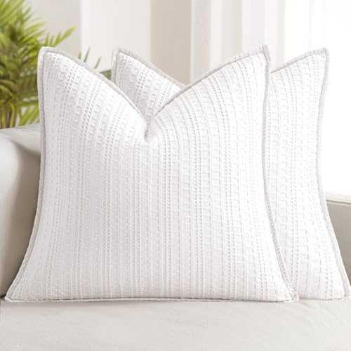 Woaboy Decorative Waffle Throw Pillow Covers 18x18 White 2 Pack