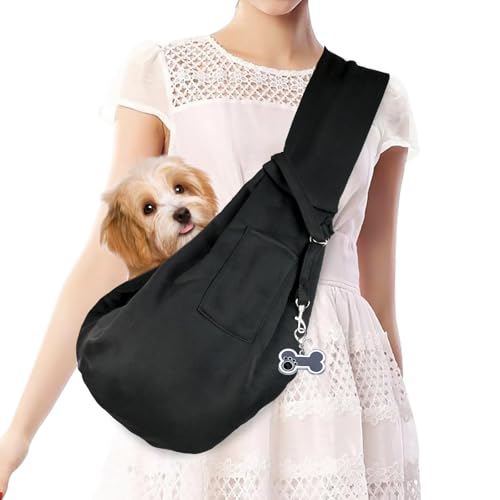 Hundetragetasche, Hunderucksack Bis 7,5kg mit Hundeknochen-Anhänger, Tragbare Verstellbar Hunde Tragetasche, für Kleine Haustier, Spaziergang Aktivitäten Im Ausflüge und Freien(Schwarz)
