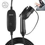 VEVOR Level 1+2 EV Charger, 15 Amp 110-240V, Portable Electric Vehicle Charger with 25 ft Charging Cable NEMA 6-20 Plug NEMA 5-15 Adapter, Plug-in Home EV Charging Station for SAE J1772 Electric Cars