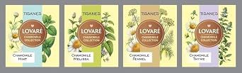 LOVARE Chamomile Tisanes Collection - 32 Individually Wrapped Tea Bags - 4 Assorted Gentle Floral Tastes - Premium Chamomile & Herb Sampler - Made in Ukraine - Gift Box Sets for Tea Lovers