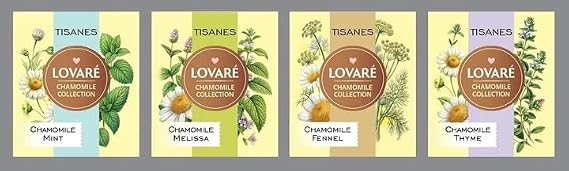 LOVARE Chamomile Tisanes Collection - 32 Individually Wrapped Tea Bags - 4 Assorted Gentle Floral Tastes - Premium Chamomile & Herb Sampler - Made in Ukraine - Gift Box Sets for Tea Lovers