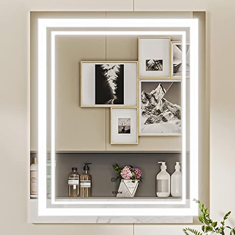 SSWW Badspiegel 90x70cm Badezimmerspiegel mit Beleuchtung, Badezimmerspiegel Anti-Beschlag Wandspiegel Touch-Schalte Badezimmer Led Spiegel Horizontal Vertikal Cover