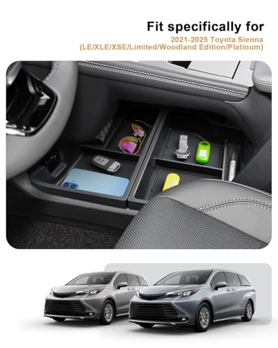 ECOZEN 2026 Sienna Center Console Organizer - 2 Pcs For 2021-2025 2026 Toyota Sienna Lower Center Console Organizer Tray 2021-2026 Sienna(LE/XLE/XSE/Limited/Woodland/Platinum) Accessories - ABS