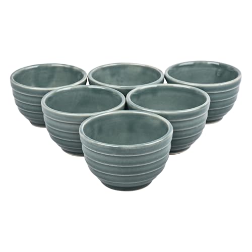 Image of Ceramic Set of 6 Bowls 180ml | Microwave & Dishwasher Safe | Serve Side Dishes, Snacks, Dals, Dessert, Rice & Pudding, Nuts or Dip | Modern Gloss Finish - Sea Green