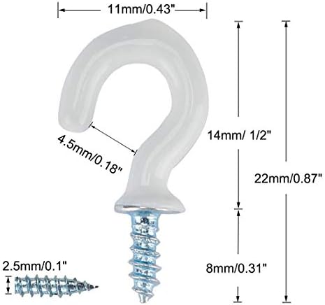 sourcing map 50pcs Cup Ceiling Hooks 1/2 Inch Vinyl Coated Metal Screw in Holder Hooks for Home Office Plants Outdoor Lights Hanger White