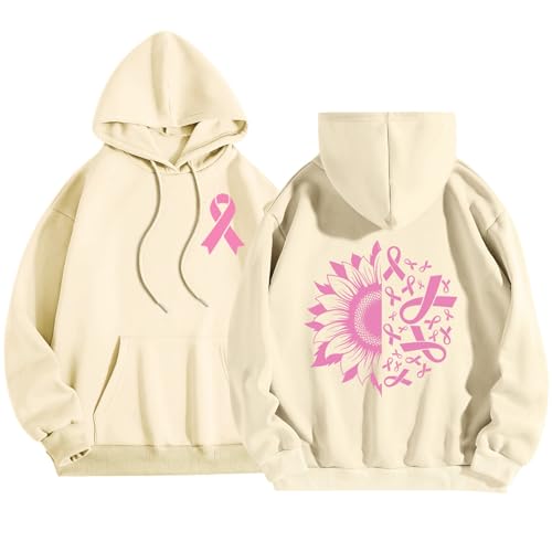 Sweat Octobre Rose femme XXL chaud à manches longues et coupe ample beige