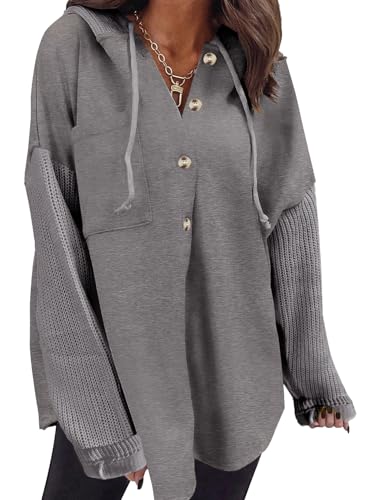 Image of SHEWIN Women Oversized Hooded Sweatshirt Loose Fit Casual Button Hoodies with Pocket 2026