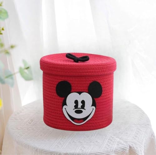 Image of Aroma Brand Kids Lid Basket with Beautiful Characters - Rope Storage Basket for Baby Diaper, Stuffed Animal Storage Bin Rope Basket for Kids Toy, Baby Laundry Baskets with Lid (Red Miks)
