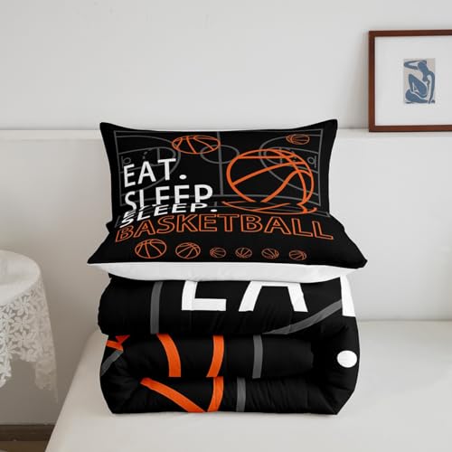 Image of Feelyou Basketball Comforter Set Black Bedding Queen Size for Kids