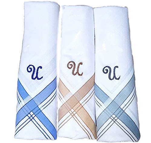 Image of ANTONIA Men's Initial Alphabet Handkerchiefs | Premium Cotton Personalized Hankies with Letter Embroidery (A-Z) | Soft, Absorbent & Reusable | Formal, Wedding & Gift Use | Pack of 6