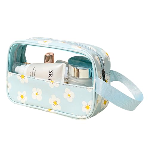Image of FIYUK Clear Toiletry Bag Waterproof Travel Wash Makeup Bag Business Vacation Bathroom, Blue Flower