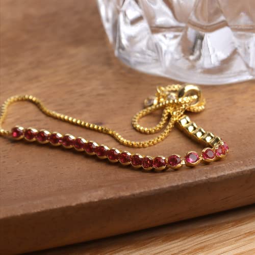 Agriajun Cherry Red Tennis Bracelet For Women - Dainty Sparkly Cubic Zirconia Adjustable Slider Gold Box Chain Thanksgiving Valentines Birthstone Gifts #TOP3