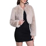 QUENTY PIELIES Women’s Winter Faux Fur Coat Cropped Long Sleeve Shaggy Jacket Open Front Warm Outwear