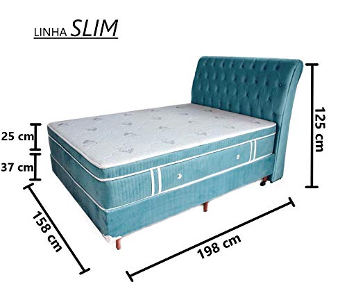 Colchão Magnético SLIM Com Massageador Queen + Box Bipartida + Cabeceira (Azul Celeste Cab. Azul)