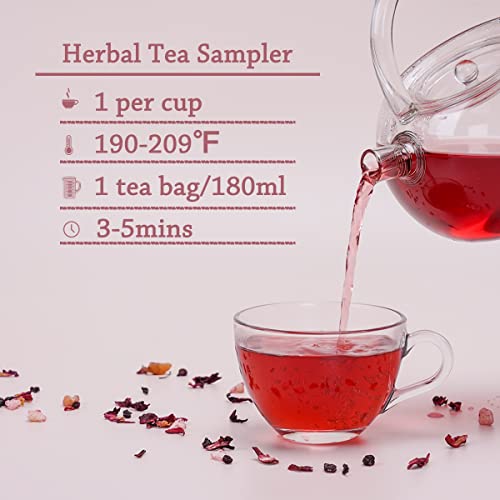 Taimei Teatime Assorted Loose Leaf Tea Sampler In Pyramid Tea Bag, Top 6 Flavors, 24 Herbal Tea Bags, All Natural High To No Caffeine Tea Variety Pack - Earl Grey, Oolong, Herbal, Fruit Tea In Tea Assortment Gift Set, Hot And Iced Tea #TOP5