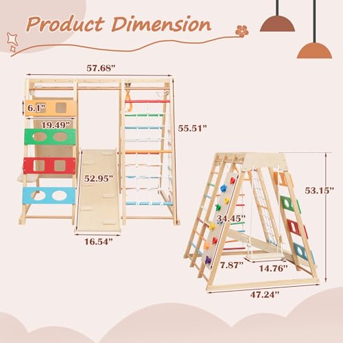 Image of 9-in-1 Indoor Jungle Gym, Natural Wood Kids Playset