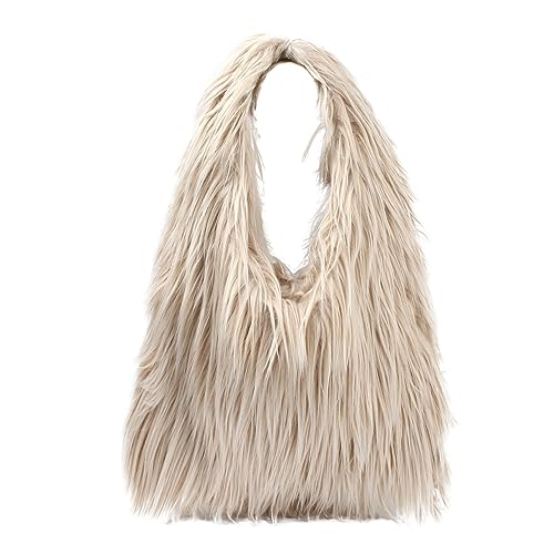 Image of Aisi Women Faux Fur Tote Bag Fluffy Plush Shoulder Bags Soft Casual Hobo Bag Big Capacity Shopping Bag