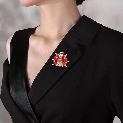 3 Pack Ladybug Brooch Pin Crystal Insect Cute Animal Enamel Lapel Safety Pin Fashion Ladies Jewelry Gift (Style 1) #TOP2