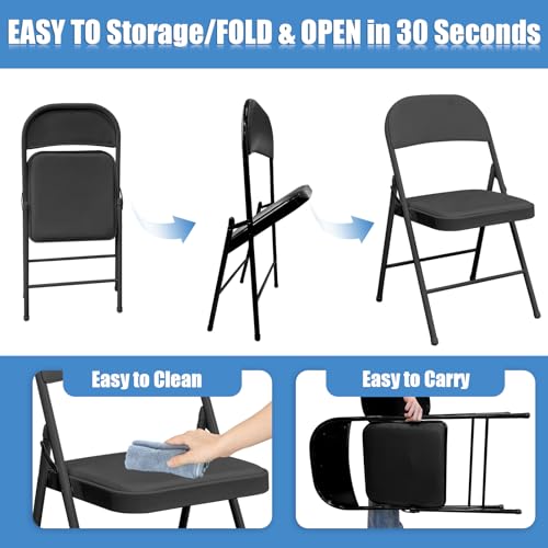 HEPINGONHE 4 Pack Black Folding Chairs with Padded PU Seats by HEPINGONHE - Image 4