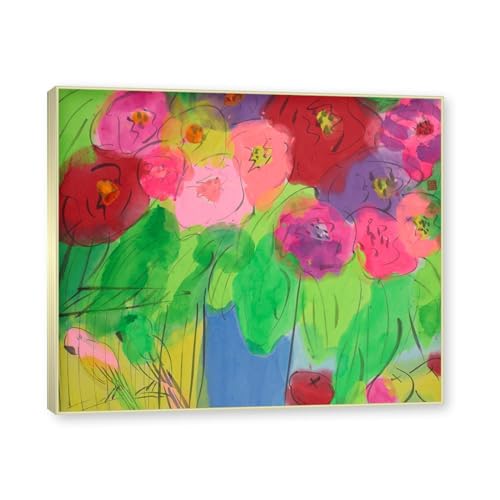 Tableau sur Toile Bouquet et Perroquets Cadre Doré Champagne 30x36cm