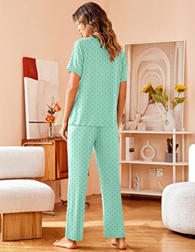 Image of Avidlove Women Pajamas Set Notch Collar Soft Sleepwear Pjs Short Sleeve Button Down Nightwear with Long Pants