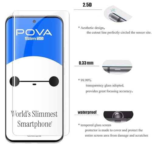 Image of FabekeeUV Tempered Glass Screen Protector Guard Compatible For Tecno Pova Slim 5G (6.78 Inch, Pack of 1) Full Adhesive UV Curved Case Friendly HD Clarity with easy installation kit