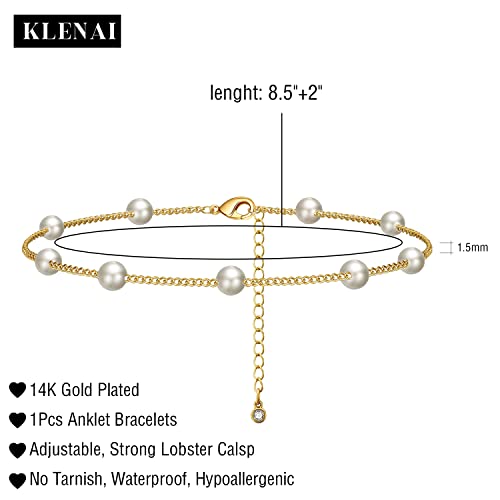 Klenai Pearl Ankle Bracelets For Women, 14K Gold Plated Pearl Anklets For Women Waterproof Gold Pearl Anklet For Women Girls Foot Chain Summer Beach Jewelry Gifts #TOP4