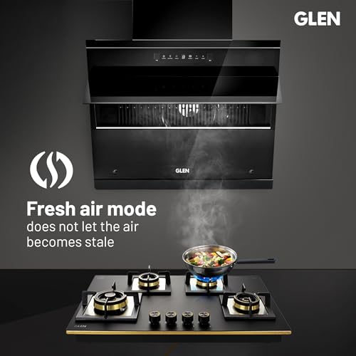 Image of Glen Chimney Auto Clean Vertical Glass Chimney for Kitchen Filter-less with Heat Sensor, BLDC Motor 1600 m /h - 90cm (CH 6073 HSR DC AC)